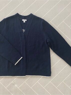 J. Jill Navy Open-Front Cardigan with Anchor Motif Women’s Size L